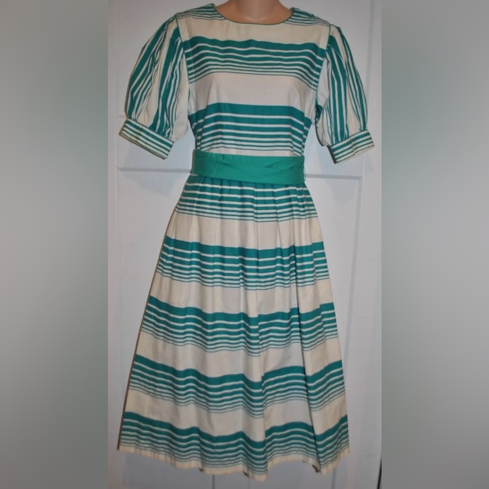 LANZ ORIGINALS Stripe Pull Sleeve Flare Vintage Dress 5/6 Womens